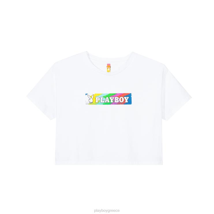 στατικό cropped t-shirt γυναίκες Playboy x Color Bars άσπρο FVX681033 είδη ένδυσης