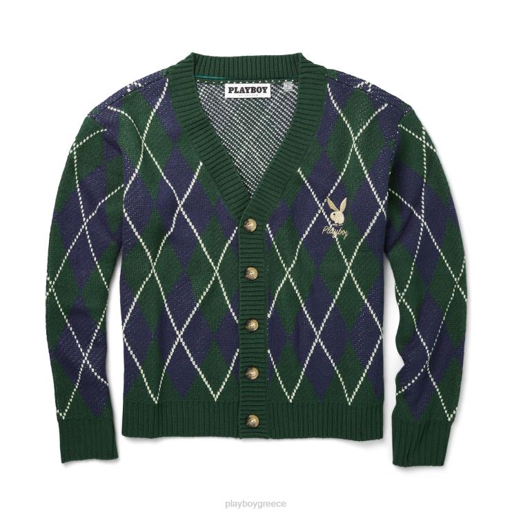 vintage ζακέτα argyle άνδρες Playboy πράσινο μπλε FVX68509 είδη ένδυσης