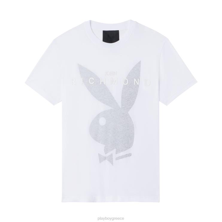 μπλουζάκι με κεφάλι κουνελιού άνδρες Playboy x John Richmond άσπρο FVX68190 είδη ένδυσης