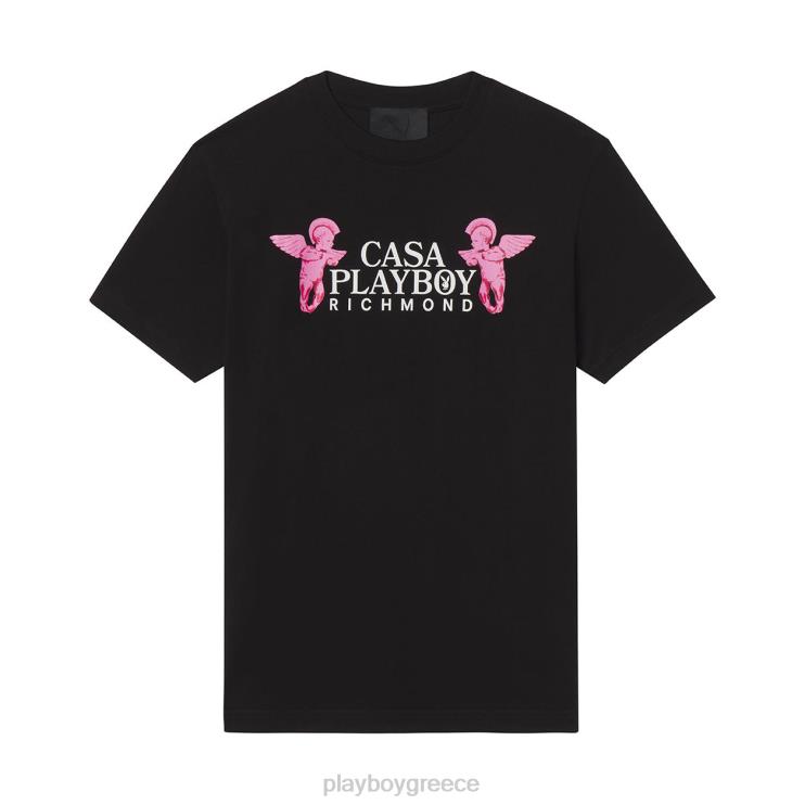 μπλουζάκι casa άνδρες Playboy x John Richmond μαύρος FVX68334 είδη ένδυσης